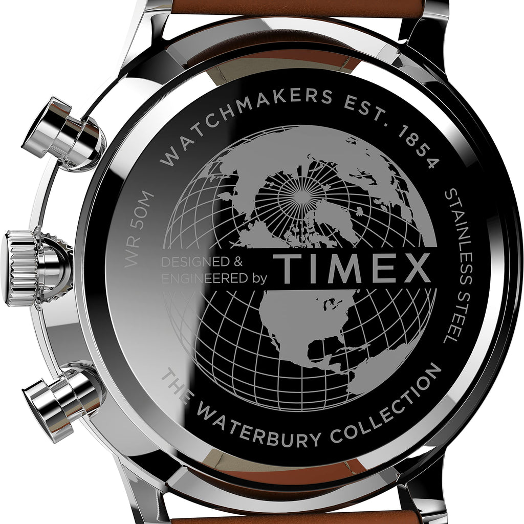 Timex Men's Waterbury Classic Chrono 40mm Stainless Steel Quartz Dress Watch with Leather Strap