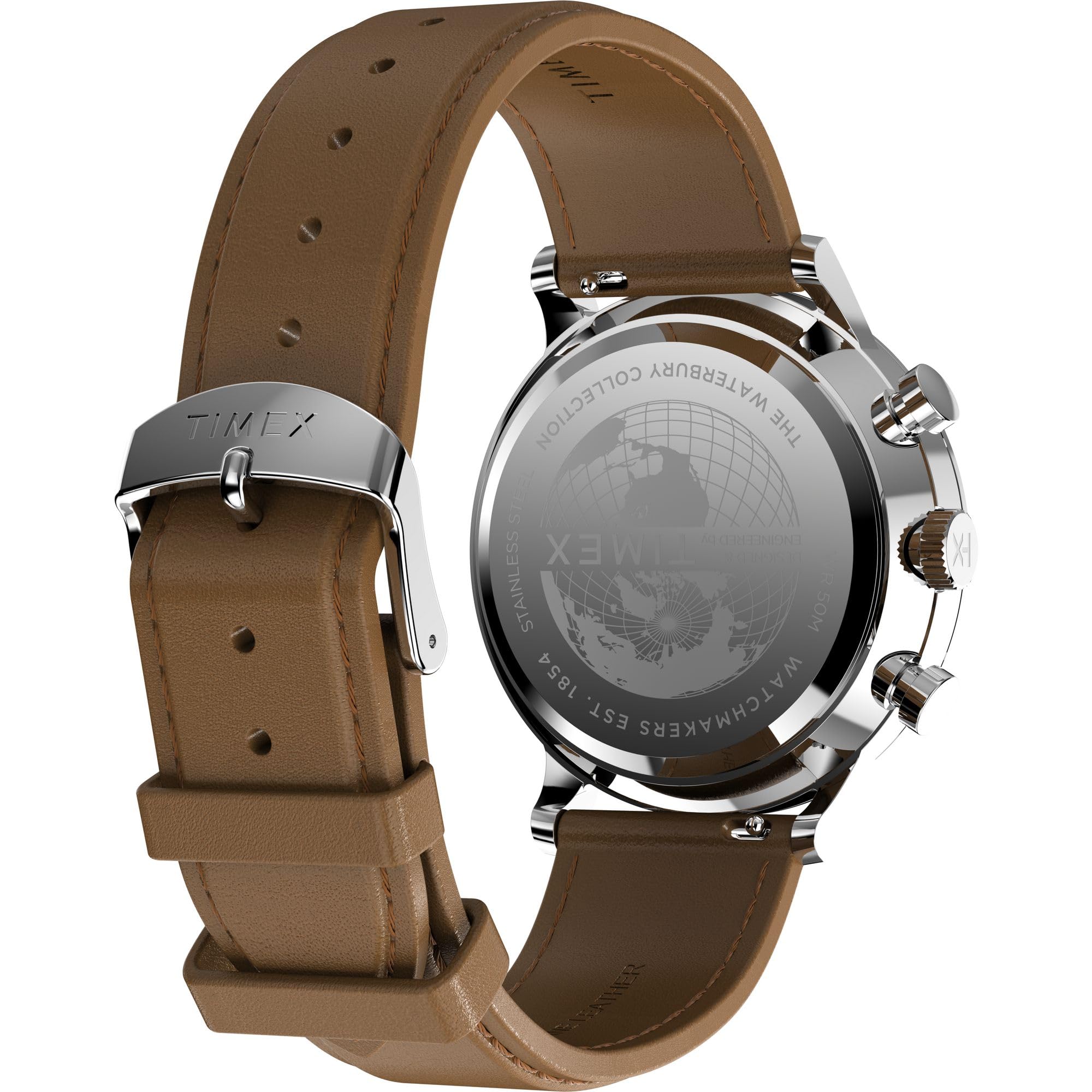 Timex Men's Waterbury Classic Chrono 40mm Stainless Steel Quartz Dress Watch with Leather Strap