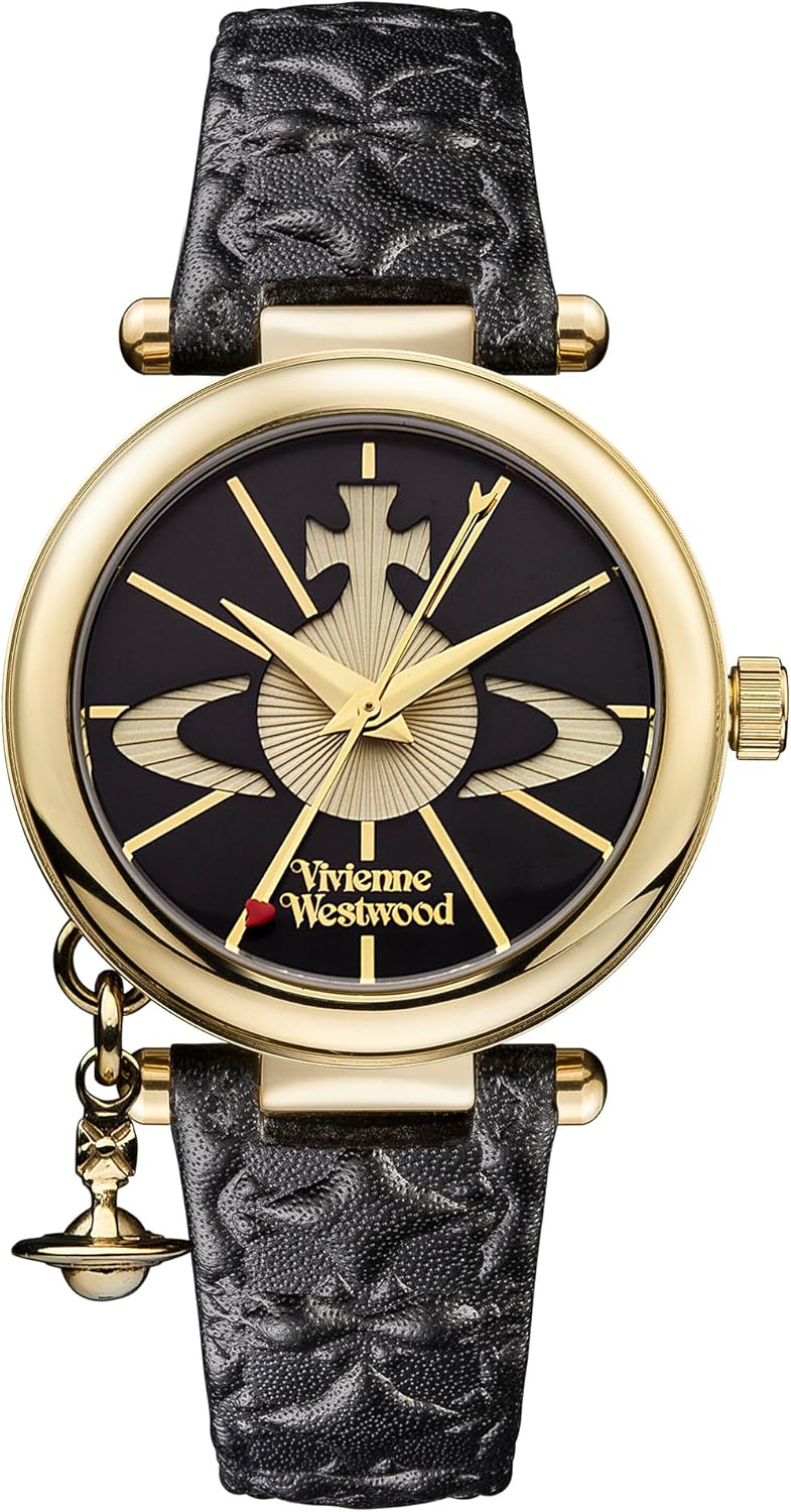 Vivienne Westwood Orb Womens Quartz Watch with Black Dial and Black Leather Strap VV006BKGD