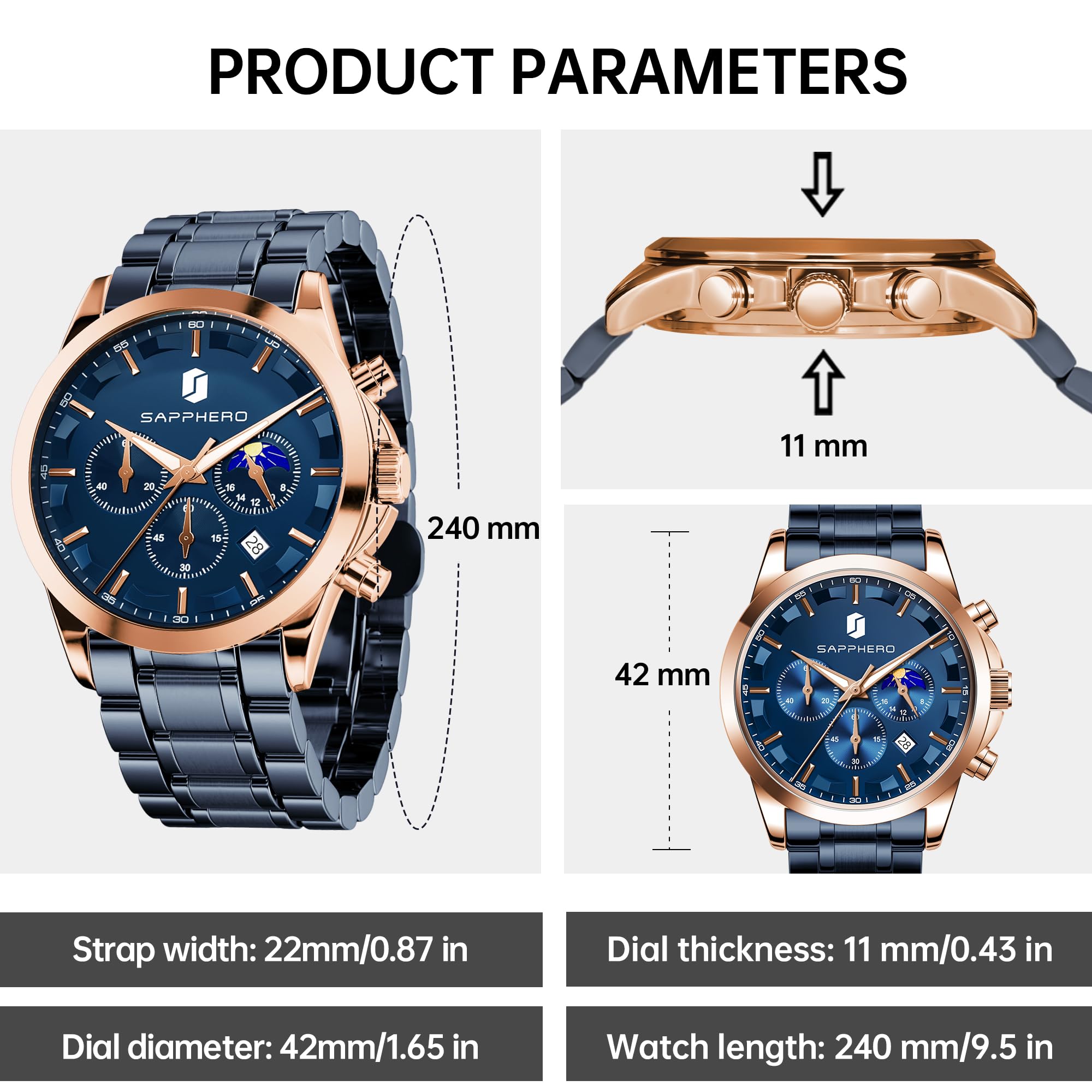 BY BENYAR Mens Watches Analog Quartz Chronograph Waterproof Wrist Watches for Men Fashion Business Work Casual Sport Designer Dress Watch with Calendar Elegant Gifts for Men