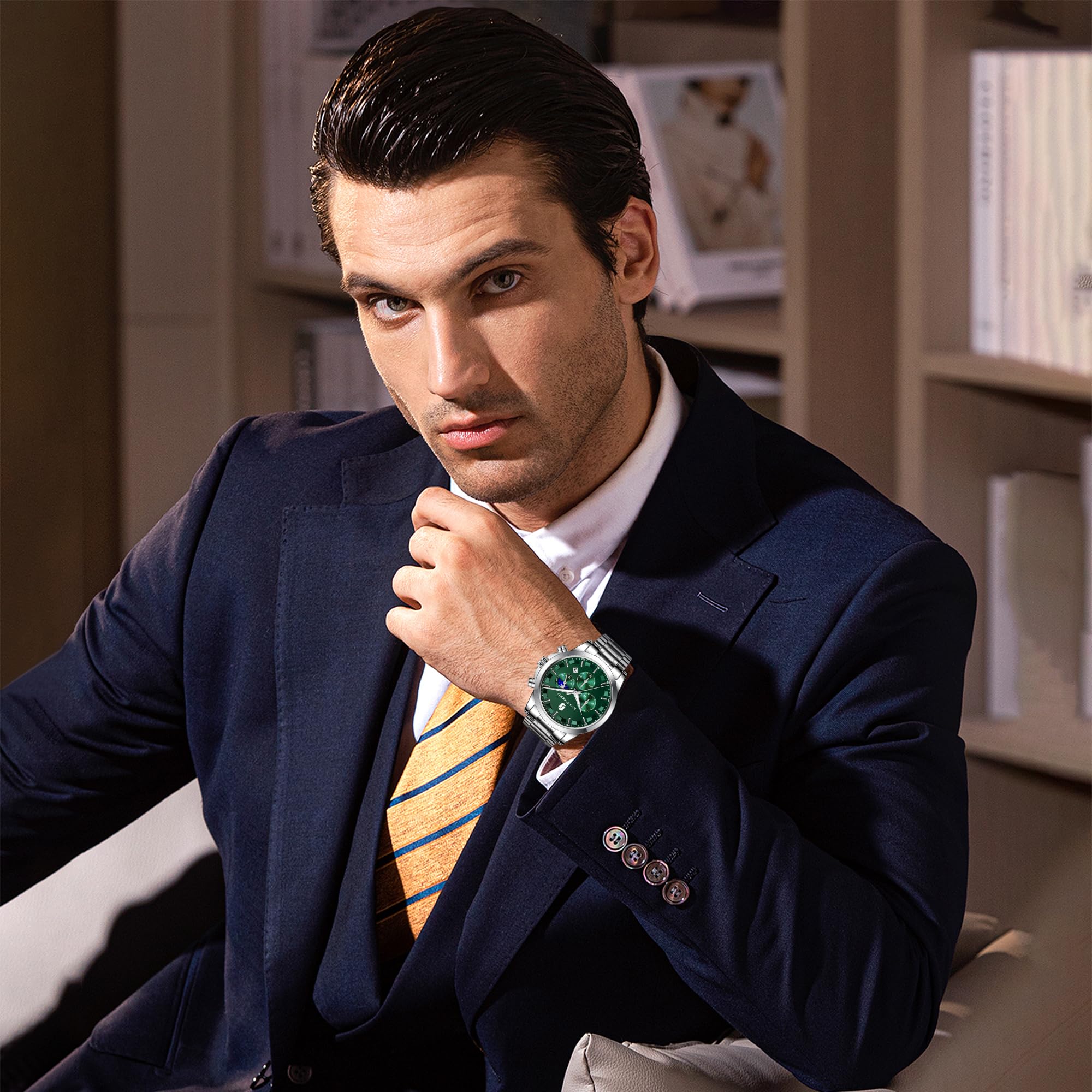 BY BENYAR Mens Watches Analog Quartz Chronograph Waterproof Wrist Watches for Men Fashion Business Work Casual Sport Designer Dress Watch with Calendar Elegant Gifts for Men