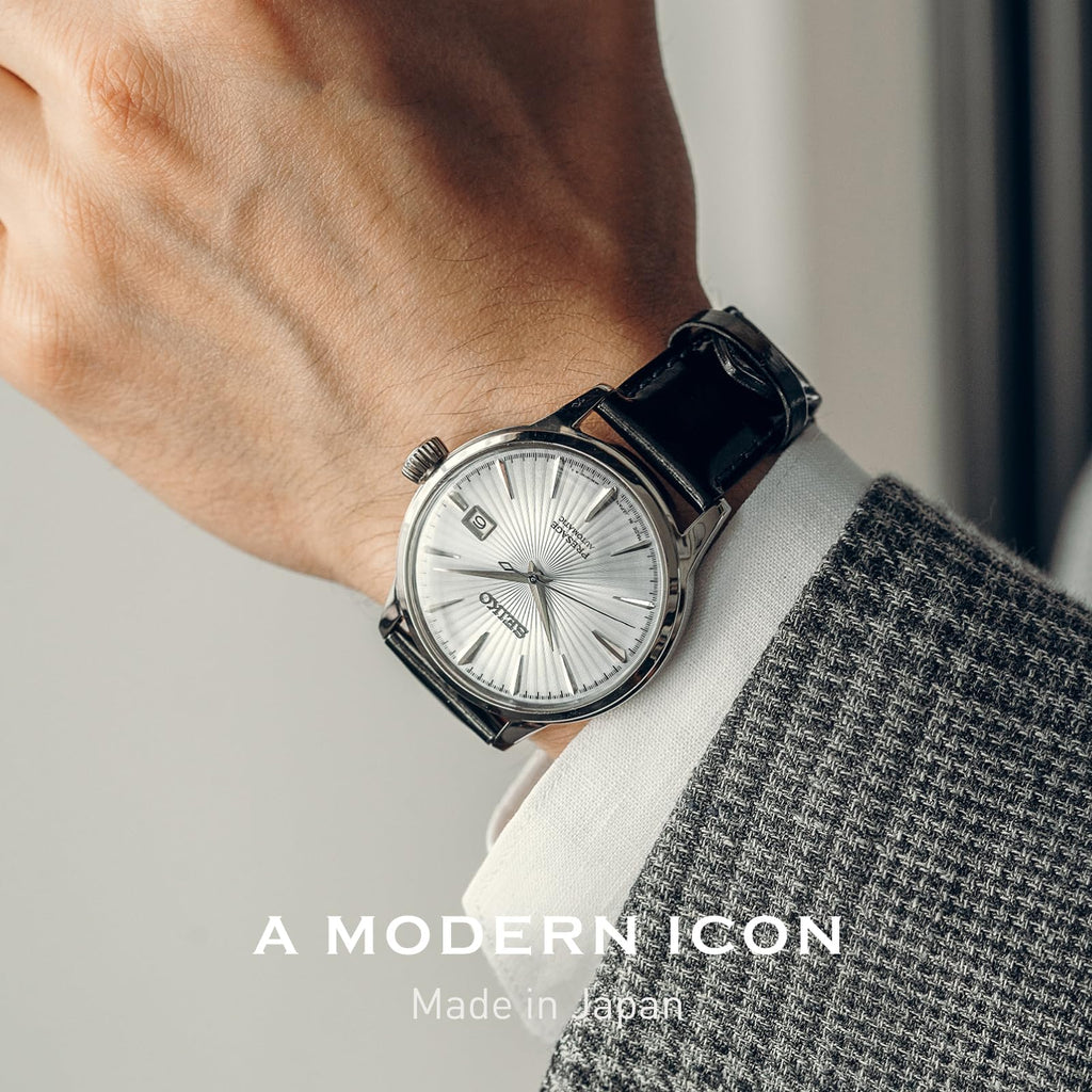 SEIKO Automatic Watch for Men - Presage Cocktail Time - Patterned with Golden Numerals and Date Calendar, 50m Water-Resistant