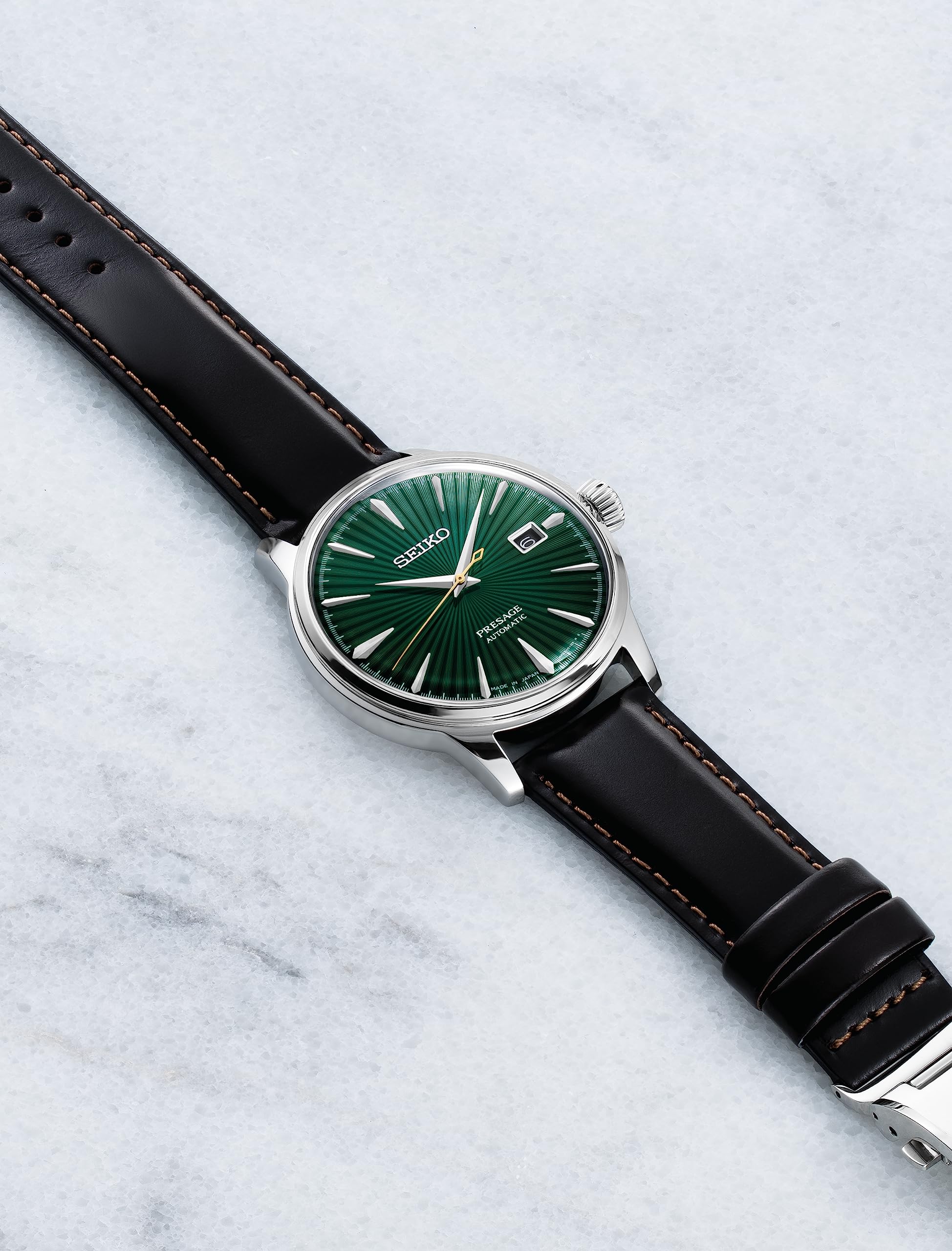 SEIKO Automatic Watch for Men - Presage Cocktail Time - Patterned with Golden Numerals and Date Calendar, 50m Water-Resistant