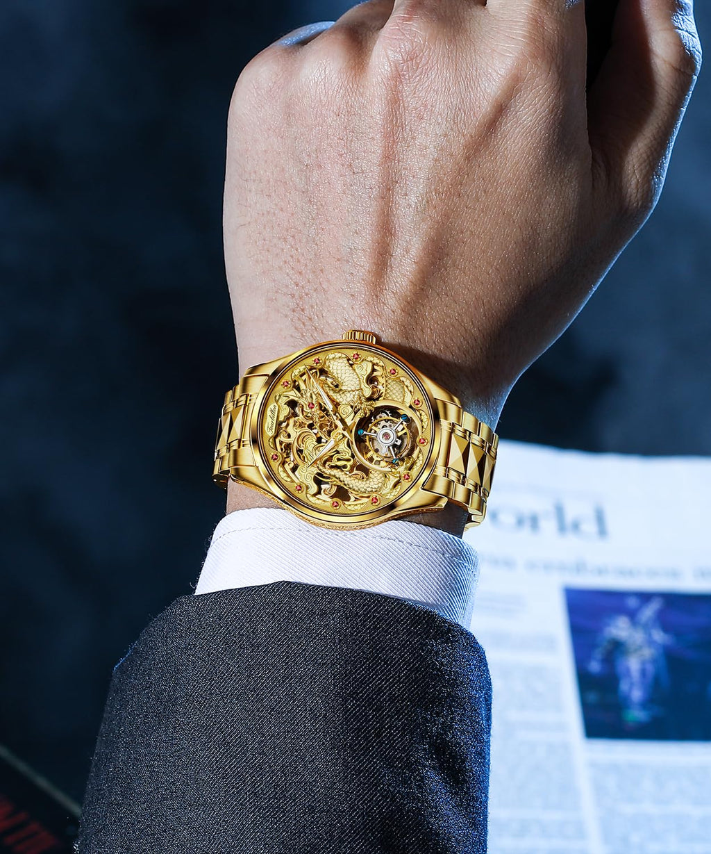 OUPINKE Mens Automatic Watches Gold Diamond Luxury Dress Self Winding Mechanical Sapphire Crystal Luminous Waterproof Mens Wrist Watch