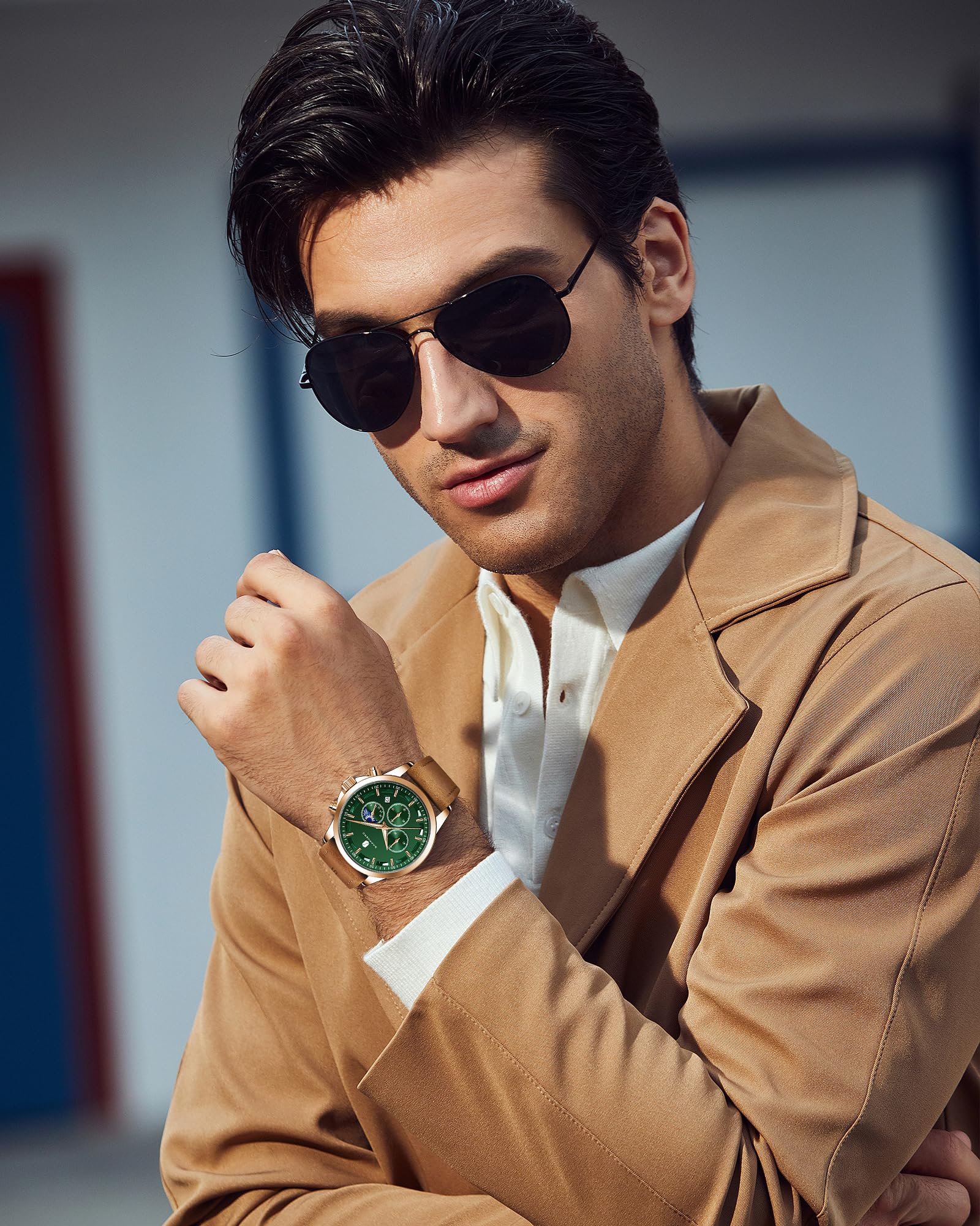 BY BENYAR Mens Watches Analog Quartz Chronograph Waterproof Wrist Watches for Men Fashion Business Work Casual Sport Designer Dress Watch with Calendar Elegant Gifts for Men