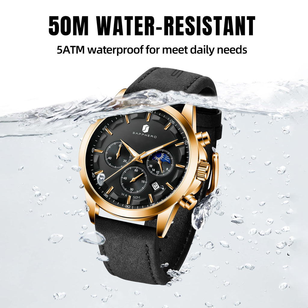 BY BENYAR Mens Watches Analog Quartz Chronograph Waterproof Wrist Watches for Men Fashion Business Work Casual Sport Designer Dress Watch with Calendar Elegant Gifts for Men