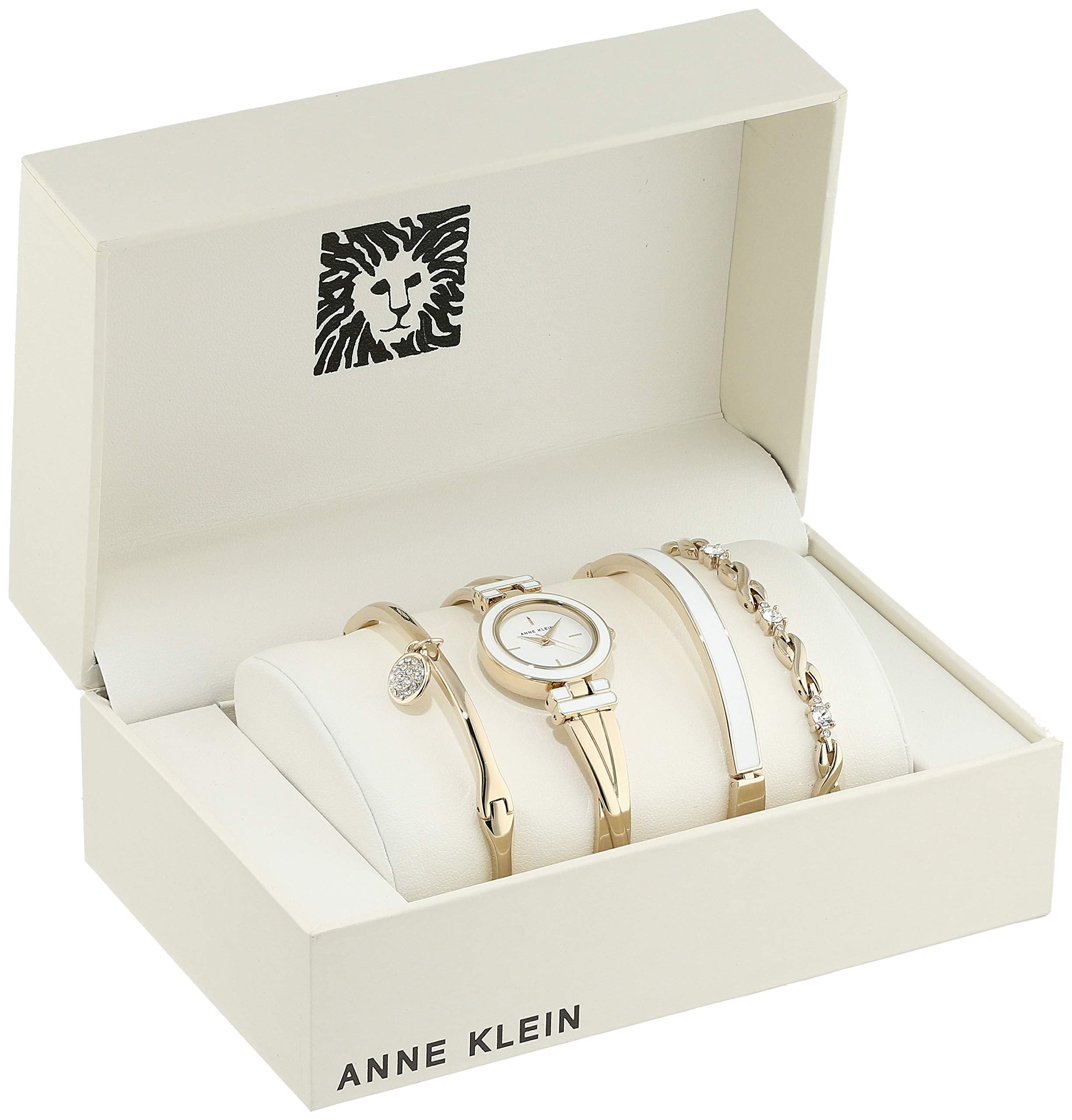 Anne Klein Women's Bangle Watch and Premium Crystal Accented Bracelet Set