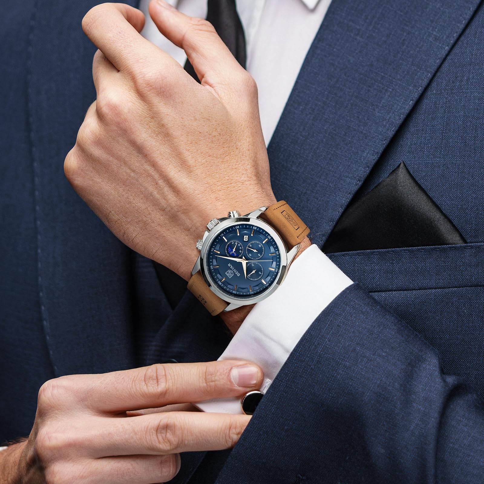 BY BENYAR Mens Watches Analog Quartz Chronograph Waterproof Wrist Watches for Men Fashion Business Work Casual Sport Designer Dress Watch with Calendar Elegant Gifts for Men