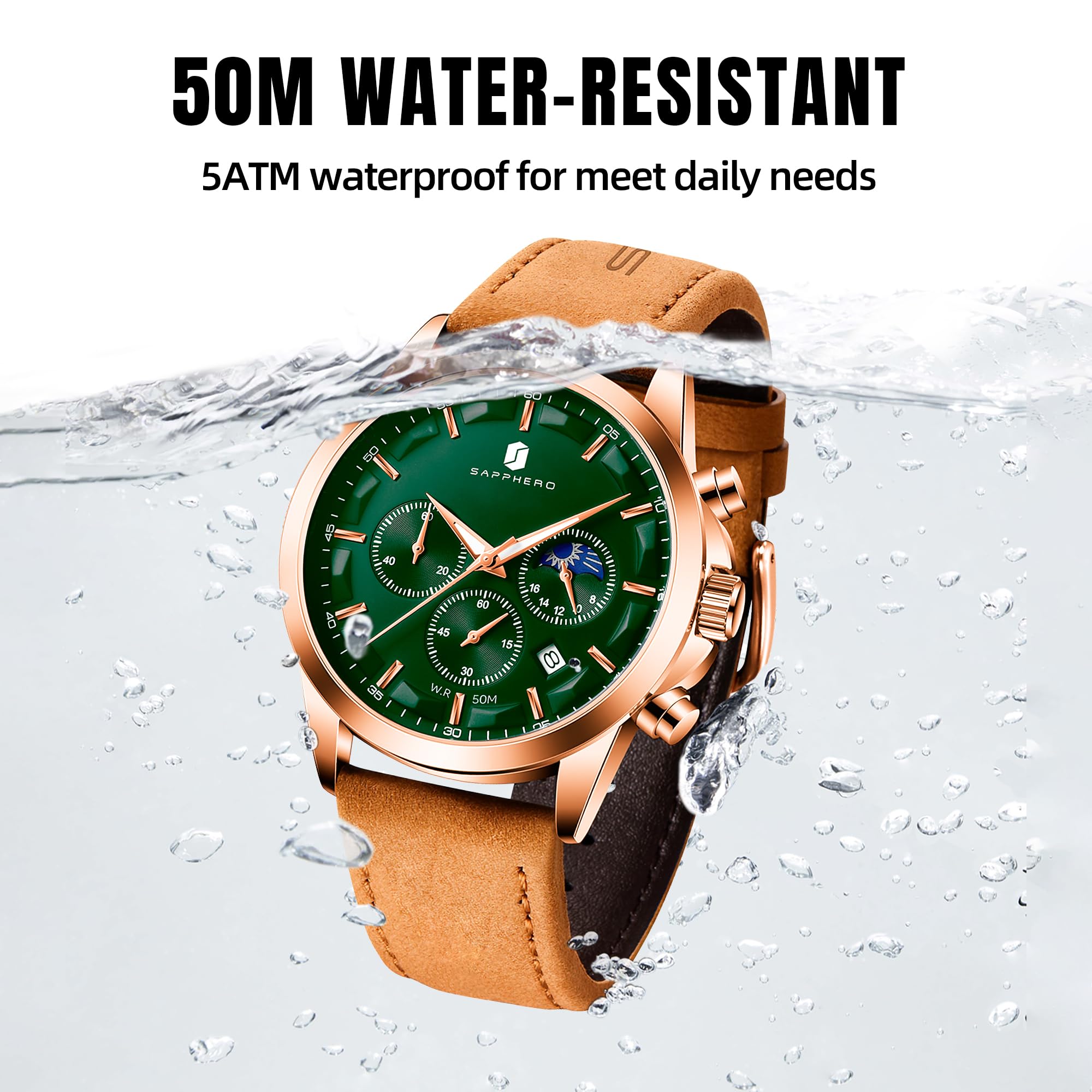 BY BENYAR Mens Watches Analog Quartz Chronograph Waterproof Wrist Watches for Men Fashion Business Work Casual Sport Designer Dress Watch with Calendar Elegant Gifts for Men