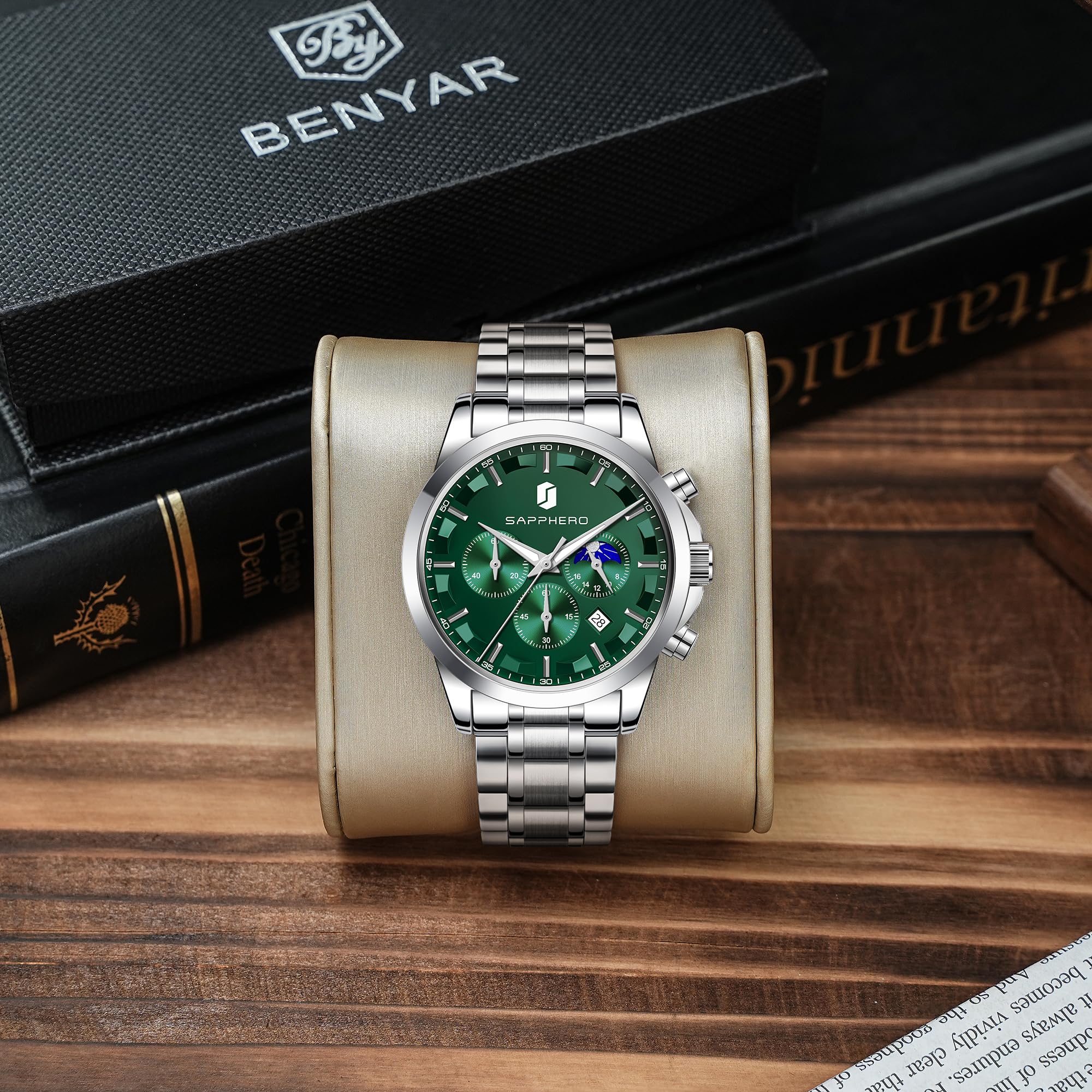 BY BENYAR Mens Watches Analog Quartz Chronograph Waterproof Wrist Watches for Men Fashion Business Work Casual Sport Designer Dress Watch with Calendar Elegant Gifts for Men