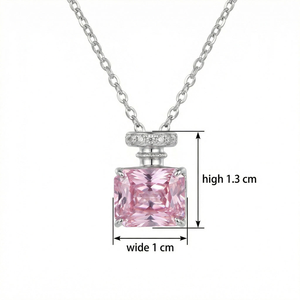 925 Sterling Silver Elegant Pink Gemstone Perfume Bottle Pendant Necklace in Sterling Silver